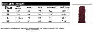Size chart for high waist knitted slit skirt detailing waist and hip measurements