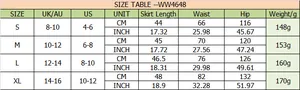 Guide des tailles détaillé pour la jupe fleurie à taille haute avec mesures UK/US