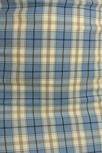 Vue détaillée du tissu à carreaux bleu ciel et beige pour jupe à taille haute