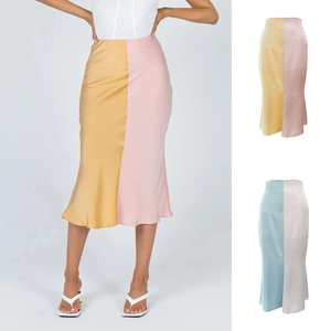 Eleganter Satin-Maxirock mit hoher Taille und zweifarbigem Patchwork-Design