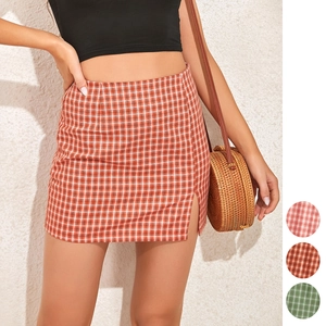 Mini-jupe à Carreaux Taille Haute pour Femmes Avec Fente Latérale Style Preppy Jupe Courte Trapèze Mode Féminine