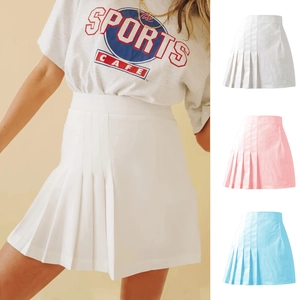 Jupe Plissée à Taille Haute pour Femme Style Preppy Mini Jupe de Tennis Décontractée Couleur Unie Mélange de Coton Jupe Courte