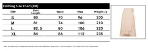 Size chart for women's chiffon wrap skirt with measurements in CM for S to XL sizes