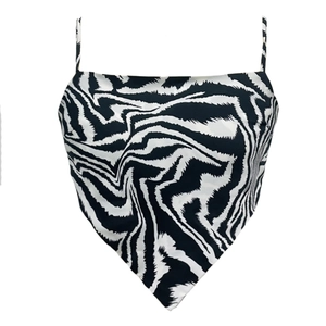 Women's zebra print camisole with thin straps and a unique handkerchief hem design