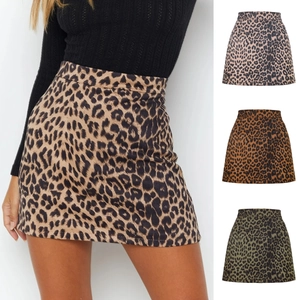 Mini-jupe Femme Sexy Imprimé Léopard en Suède Taille Haute Fermeture Éclair Trapèze Imprimé Animal Automne Hiver