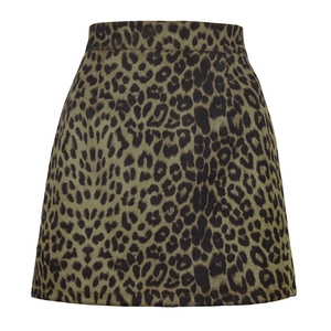Mini-jupe trapèze à taille haute avec imprimé léopard en tissu suédine doux