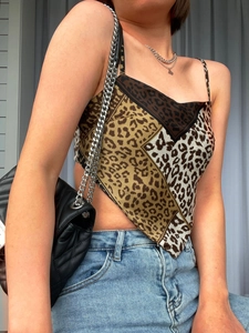 Chic leopard print scarf style camisole with irregular hem and open back for women