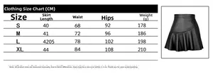 Guide des tailles pour mini-jupe en simili cuir à taille haute et volants en CM