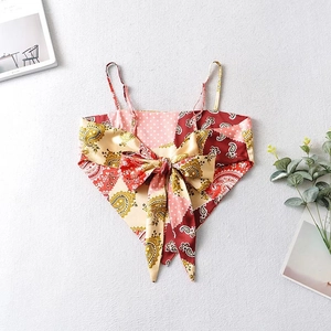 Flat lay detail of paisley print camisole top with bow knot and triangle hemline