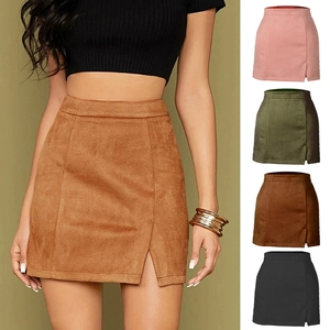 Jupe Mini en Suédine Taille Haute pour Femmes Fermeture Éclair Dos Fente Latérale Jupe Trapèze Couleur Unie Imprimé Léopard Serpent Automne Hiver Jupe Courte