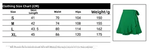 Size chart for high waist solid color wrap mini skirt showing length and waist details