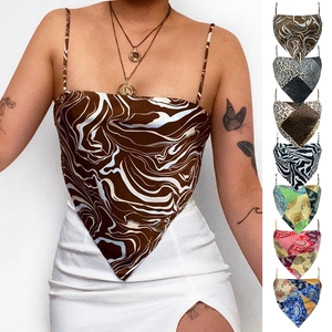 Sexy leopard and paisley print satin crop top with thin straps for women's summer fashion