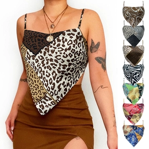 Sexy leopard print scarf camisole top with thin straps and multi-pattern variations