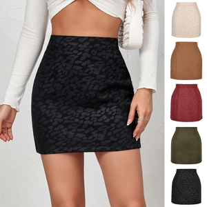 Mini Jupe Femme Sexy Taille Haute Imprimé Léopard en Suédine Paillettes Ligne A Jupe Courte pour Fête et Club