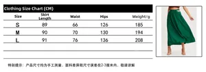 Detailed size chart for high waist maxi skirt with side cut-outs and measurements