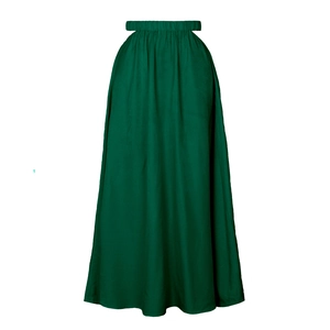 Close-up of the dark green high-waisted skirt featuring side cut-out details and elastic waist