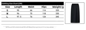 Detailed size guide table for high waist cotton maxi skirt with drawstring waist