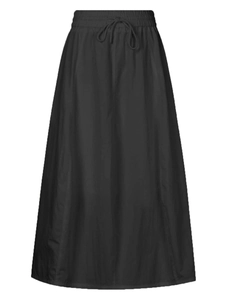 High waist black cotton maxi skirt with elastic drawstring waist and side pockets