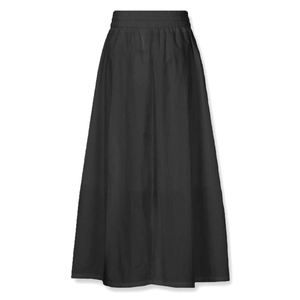Detailed view of black high waist cotton skirt featuring elastic waist and texture