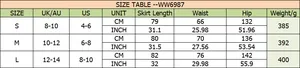 Detailed size chart with US and UK measurements for vintage high waist maxi skirt