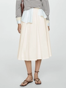 Elegant off-white pleated midi skirt with high waist design for professional women