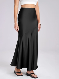 Jupe Maxi Sirène en Satin à Taille Haute Élégante Coupe Ajustée Brilliante Patchwork Jupe Midi pour Femme Commuter Bureau Jupe Longue