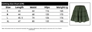 Detailed size chart for high waist tiered mini skirt with waist measurements in cm