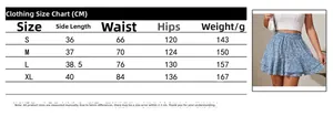 Detailed size chart for floral skort featuring S to XL measurements in centimeters