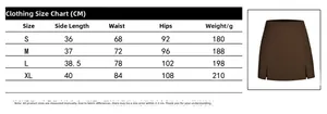 Detailed size guide table for high waist split skorts including length and waist measures