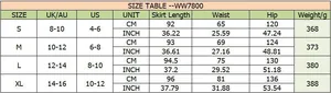 Guide des tailles détaillé pour jupe longue en coton et lin pour femmes en US/UK/AU