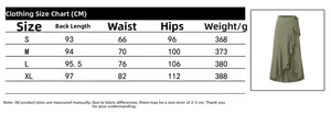 Size chart for high waist ruffle wrap skirt showing S-XL measurements in centimeters
