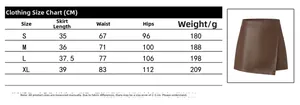 Detailed size chart for sexy high waist PU leather mini skirt skort in brown