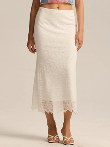 Femme Sexy Jupe Maxi Moulante en Dentelle Florale Taille Haute Bord Festonné Jupe Longue en Mesh Printemps Été Club Party
