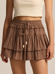 Women's Tiered Ruffle Skort High Waist Drawstring Mini Skirt with Inner Shorts Boho Casual Summer Beach Short Skirt