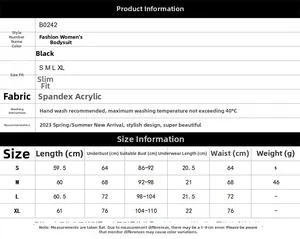 Tableau des tailles détaillé pour body en dentelle noire avec mesures et conseils de lavage