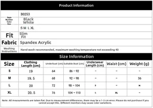 Size chart for lace lingerie top B0253 with detailed measurements for sizes S to XL