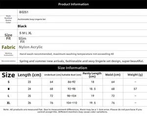 Guide des tailles détaillé et composition du ensemble de lingerie en dentelle