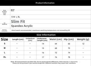 Detailed size chart and material guide for sexy lace shorts featuring spandex and acrylic fabric