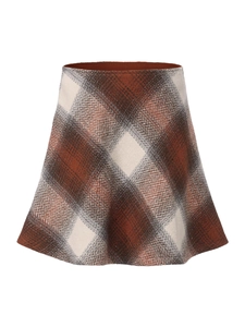 High waist plaid A-line mini skirt with herringbone texture and classic autumn grid pattern