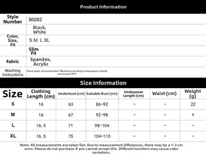 Size chart detail showing measurements for women's slim fit camisole bra in S to XL