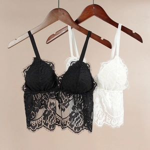 Pack de dos bralettes de encaje floral en blanco y negro con ribete de pestañas