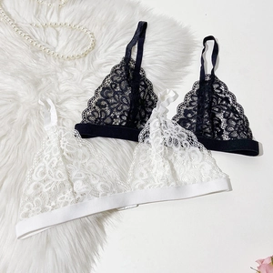 Lace bralette in black and white with eyelash trim and triangle cups for women