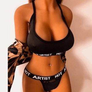 Ensemble lingerie sport en dentelle noire deux pièces avec bande élastique HOT ARTIST