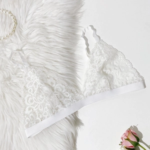 Elegant white floral lace bralette with triangle cups and comfortable wireless design