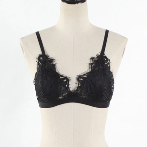 Bralette en dentelle noire pour femme avec décolleté en V profond et bande élastique
