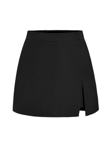 Schwarzer Hosenrock mit hoher Taille und Seitenschlitz aus elastischem Anzugsstoff