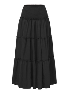 Jupe longue évasée noire à plusieurs niveaux avec taille haute élastique et volants délicats