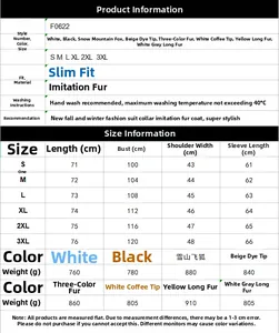 Tableau des tailles pour manteaux en fausse fourrure pour femmes avec mesures du S au 3XL