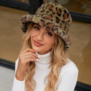 Chapeau bob femme en fausse fourrure léopard chaud et épais style tendance