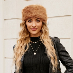 Elegant brown faux fur Cossack hat for women featuring thick plush and warm winter design